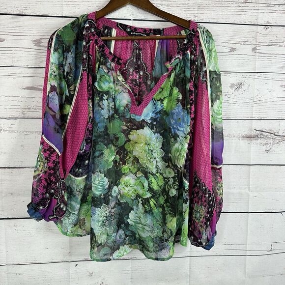 Kas New York Anthropologie Top Womens Large Blouse Femina Peasant Floral Fairy - Picture 1 of 15